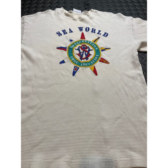 Vintage 80s 90s Sea‎ World Thermal Waffle Knit Shirt Conserve Thru Education - Picture 5 of 10